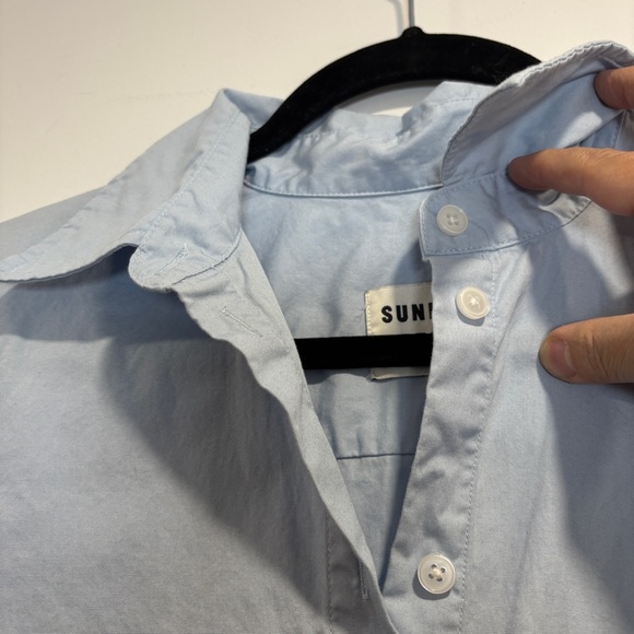 Sunday Best Aritzia Small Light Blue Cropped Button Down Shirt Short Sleeve Top - Picture 3 of 13